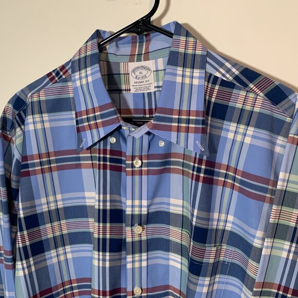 XL Brooks Brothers Regent Supima Cotton Plaid Button Up White Blue mens preppy - Picture 2 of 4